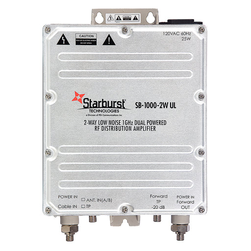 Starburst Technologies SB-1000-2W-UL CATV Distribution Amplifier Low Noise 33dB Gain 2 Way 1 GHz Dual AC or CATV 60 - 90 Volt Power