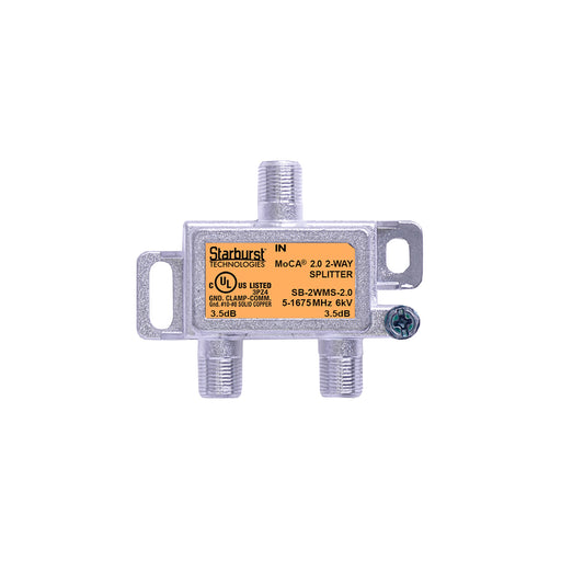 SB-2WMS-2.0 - 2 Way Horizontal Coaxial Cable Splitter, 6Kv Rated, 5-1675 MHz Wide Band For Ethernet Over Coax Universal Home Networking, Compatible With 1GHz, MoCA 2.0, HPNA and DOCSIS 3.1 Networks