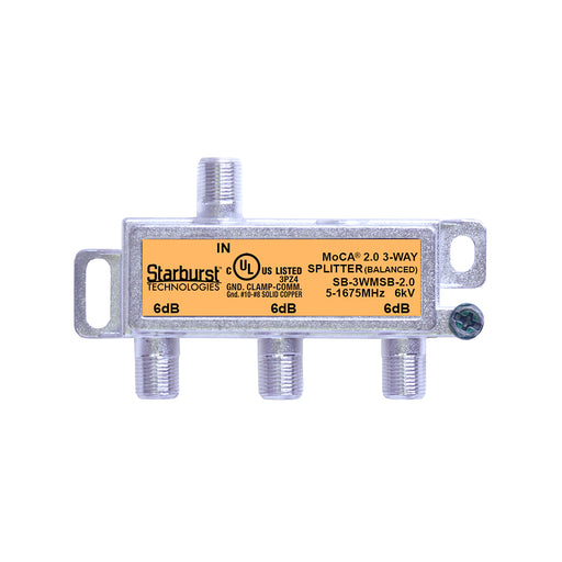 SB-3WMSB-2.0 - 3 Way Horizontal Balanced Coaxial Cable Splitter, 6Kv Rated, 5-1675 MHz Wide Band For Ethernet Over Coax Universal Home Networking, Compatible With 1GHz, MoCA 2.0, HPNA and DOCSIS 3.1 Networks
