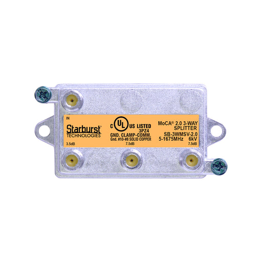 SB-3WMSV-2.0 - 3 Way Vertical Coaxial Cable Splitter, 6Kv Rated, 5-1675 MHz Wide Band For Ethernet Over Coax Universal Home Networking, Compatible With 1GHz, MoCA 2.0, HPNA and DOCSIS 3.1 Networks