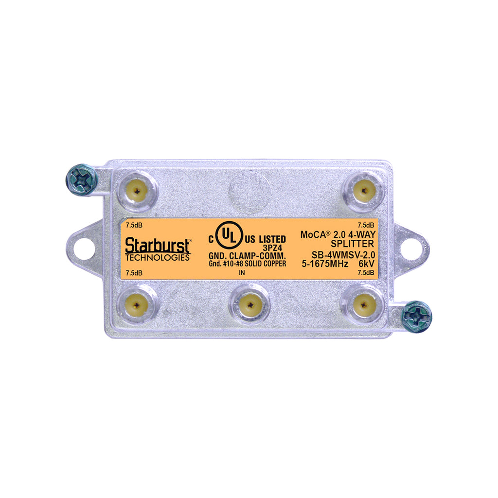 SB-4WMSV-2.0 - 4 Way Vertical Coaxial Cable Splitter, 6Kv Rated, 5-1675 MHz Wide Band For Ethernet Over Coax Universal Home Networking, Compatible With 1GHz, MoCA 2.0, HPNA and DOCSIS 3.1 Networks