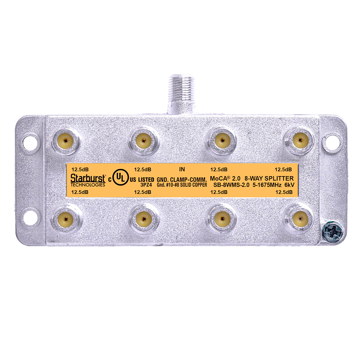 SB-8WMS-2.0 - 8 Way Vertical Coaxial Cable Splitter, 6Kv Rated, 5-1675 MHz Wide Band For Ethernet Over Coax Universal Home Networking, Compatible With 1GHz, MoCA 2.0, HPNA and DOCSIS 3.1 Networks